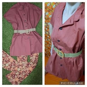 80s Terracotta Tunic Top Dress & Skirt with Hemp Belt